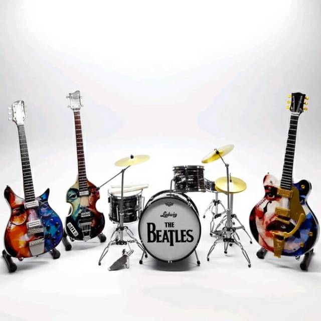 Miniatur gitar paket beatles set drum 1 gitar 3