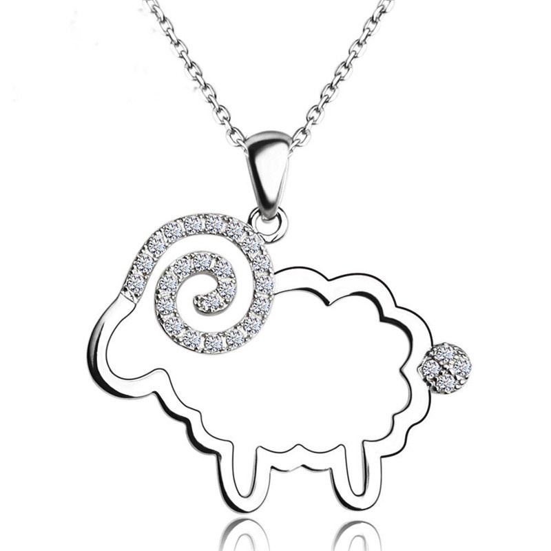 [Ready Stock]Cute Fashion Sheep Crystal Pendant Animal Necklace