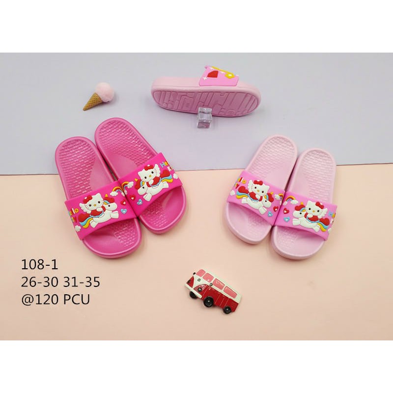 Sandal Slop Anak Hello Kitty &amp; Unicorn Import 108 Rubber Lentur Empuk Promo Diskon Naurah Store