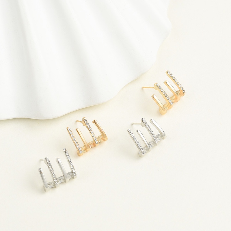 Anting Kait 4 Cakar Geometris Bahan Alloy Warna Silver / Gold Untuk Wanita