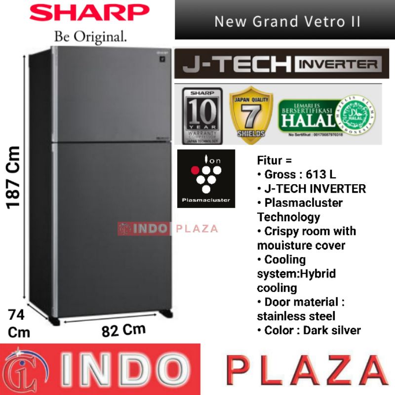 KULKAS SHARP SJ-IG862PM-SL 2 PINTU Super Jumbo 613 Liter INVERTER