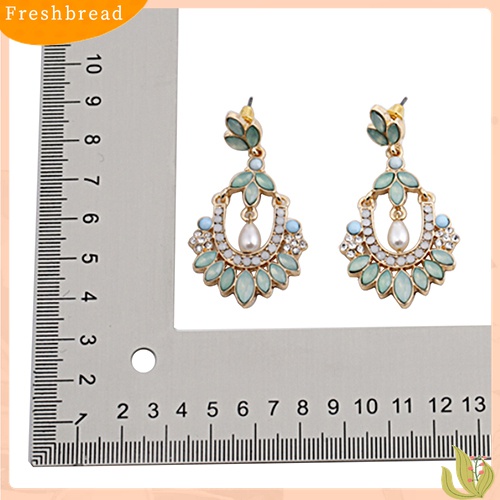 Terlaris Women Flower Chandelier Earrings Acrylic Rhinestone Faux Pearl Ear Stud Jewelry