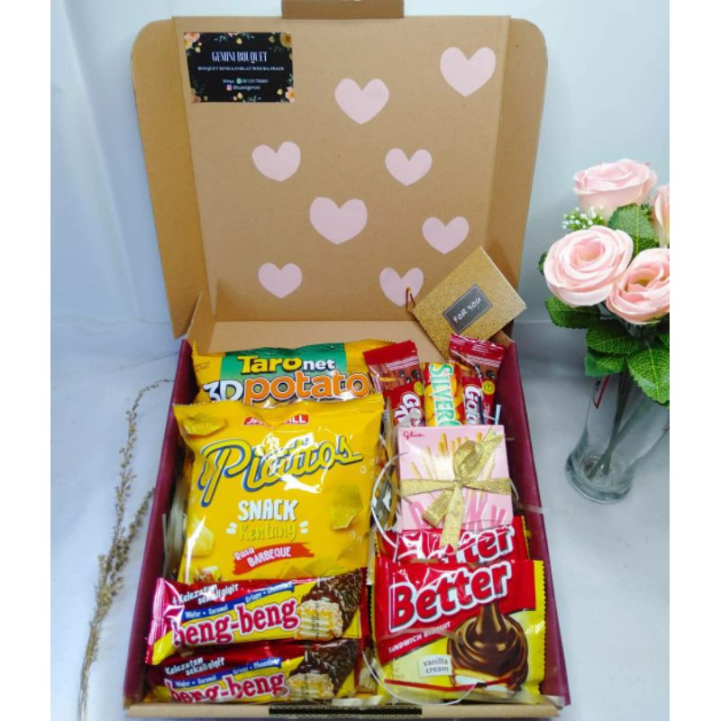 Buket Box / Bouquet Box,Buket cowok,buket cewek,hadiah,buket snack,buket coklat, Free kartu ucapan, 