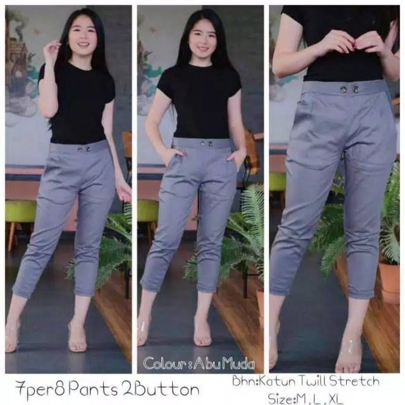 Celana Wanita 7per8 Pants 2Button #4warna/Import/Katun Twill Stretch