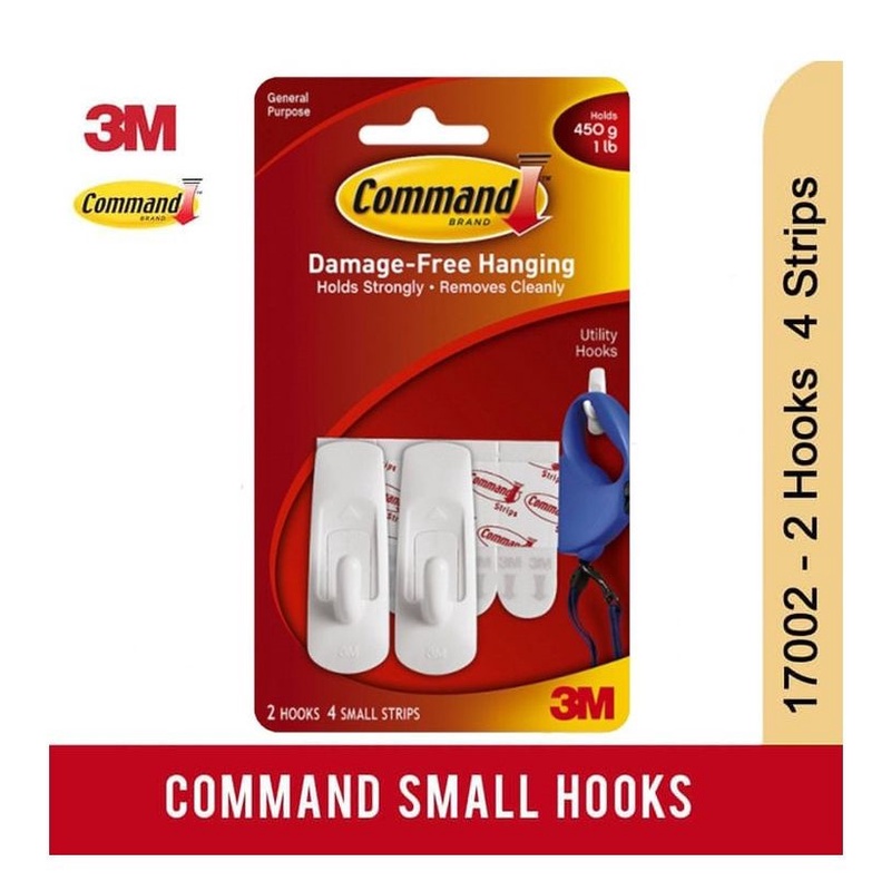 GANTUNGAN PENGAIT KECIL LEM 3M COMMAND 17002 450G SET 2 PUTIH HOOK SERBAGUNA