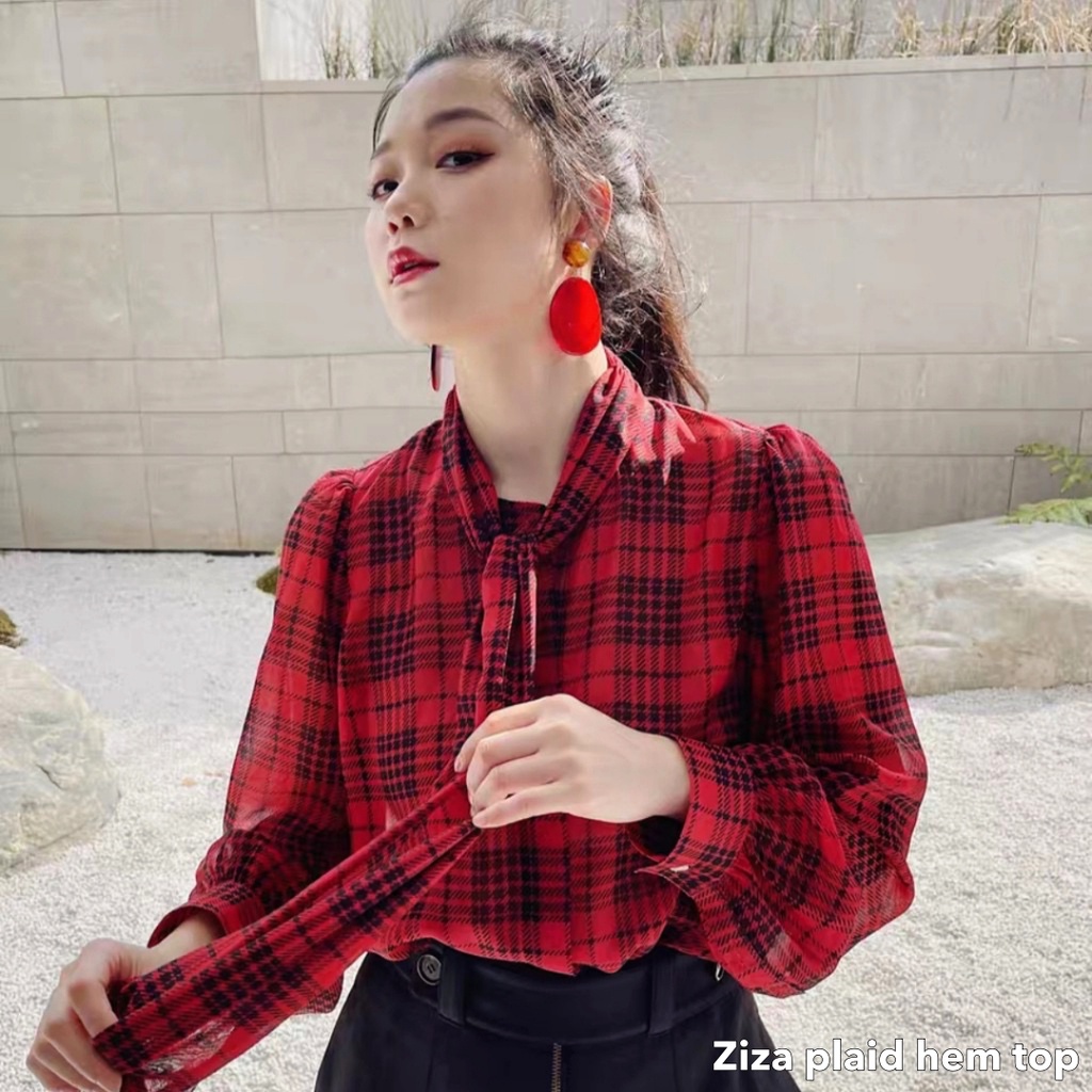 Ziza plaid hem top -Thejanclothes