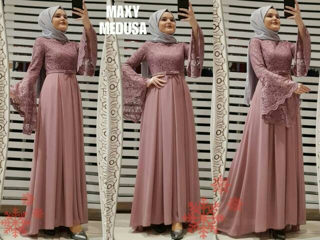 XVC - RESTOCK!! Maxi Dress Medusa /Maxi Dress Terbaru /Maxi Tangan Terompet /Maxi Brukat Komb Jersey-1