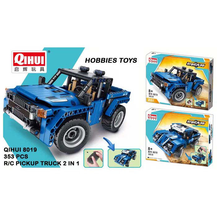 QIHUI 8019 Lego Brick R/C Remote Pickup Jeep Biru Blue 2 in 1