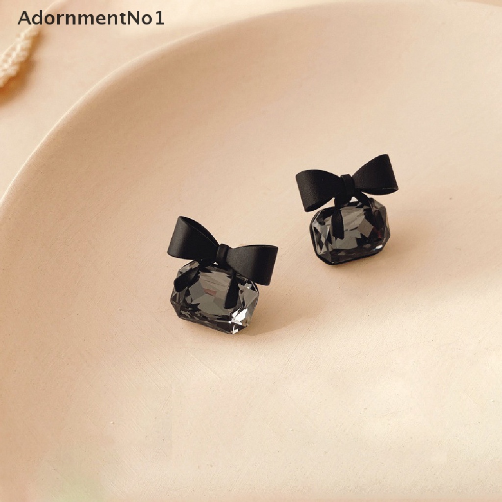 (AdornmentNo1) Anting Tusuk Gantung Bentuk Kotak Aksen Pita + Kristal Imitasi Untuk Wanita