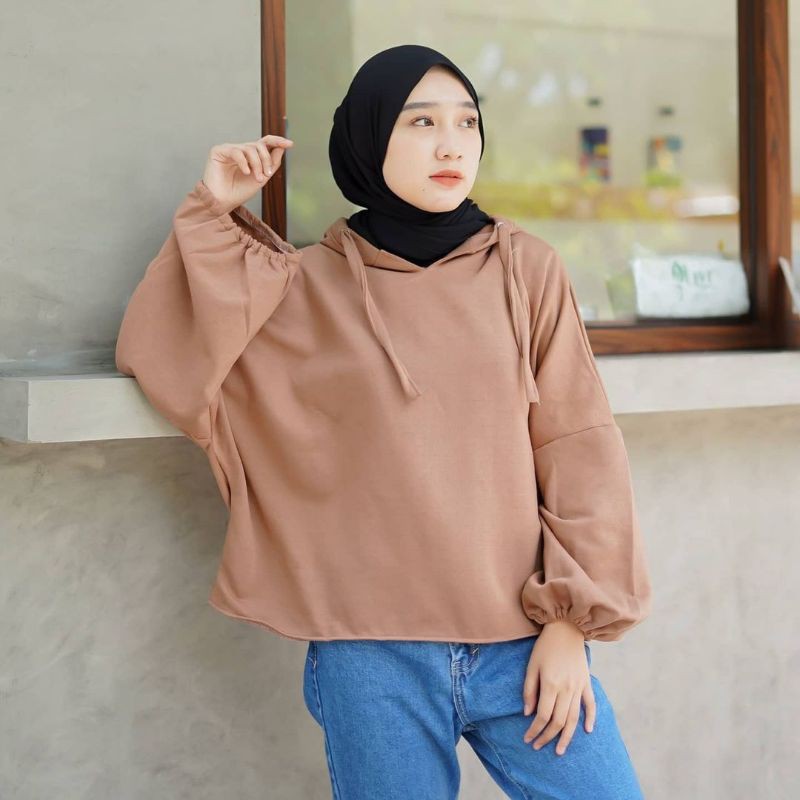 Batwing Hoodie Varra - V Neck - Allsize - Bahan Fleece Tebal dan lembut - Wanita