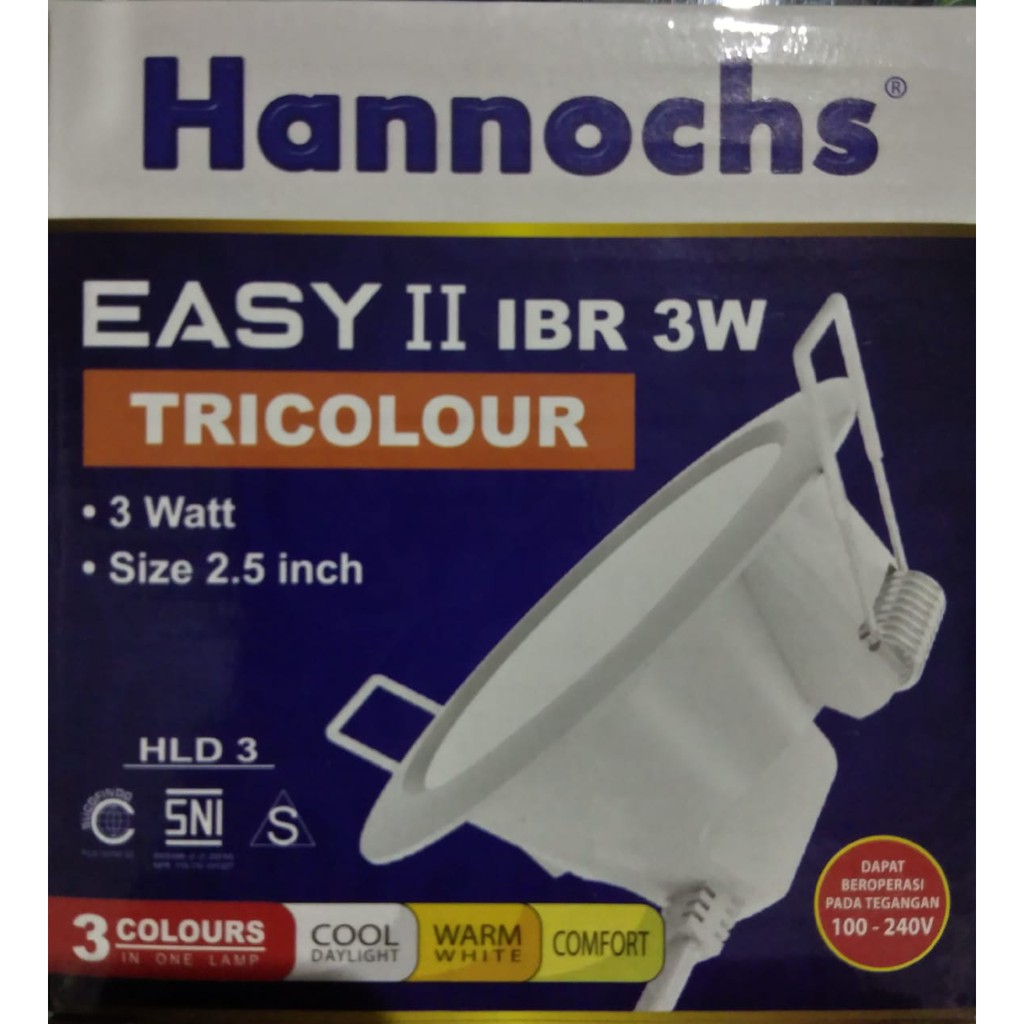 Lampu Downlight LED Hannochs EASY 3 Watt tricolour tiga warna