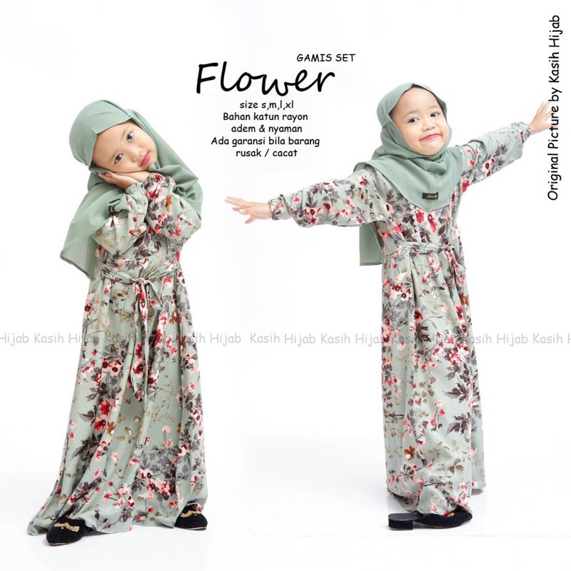 Gamis anak murah/Gamis anak katun rayon/Gamis anak flower by kasihhijab (Gamis saja)