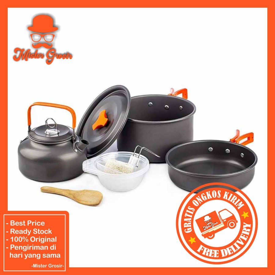 Nesting Camping DS 308 Cooking Set Teflon Lengkap Pendaki Camping Aman