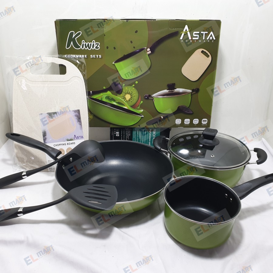 Asta Kiwiz 7pc Anti lengket Panci Set Wok Sauce Pan Frypan Induksi Non stick