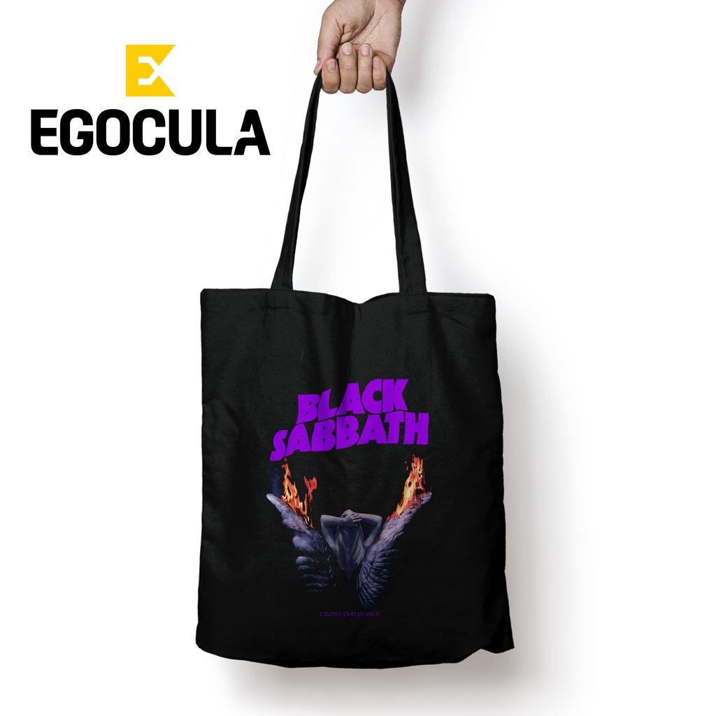 EGOCULA Tote Bag Black Sabbath Pria Wanita Tas Jinjing Sekolah Kuliah Resleting 30x40