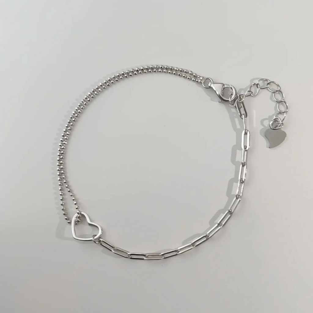 Gelang Asimetris Desain Hati Hollow Warna Silver Gaya Korea Untuk Wanita