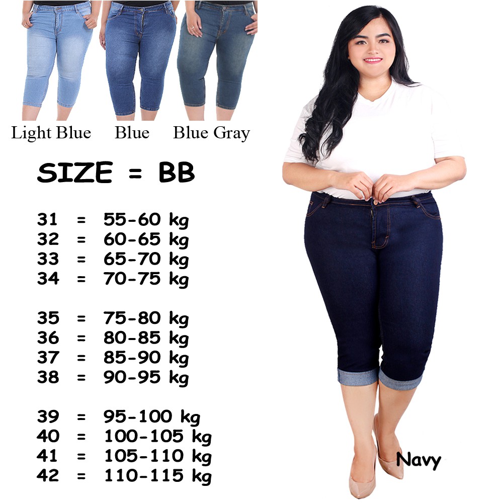  CELANA  PENDEK JUMBO  WANITA GEMUK SANTAI JEANS NAVY BIG 