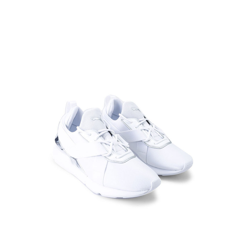 white metallic trainers