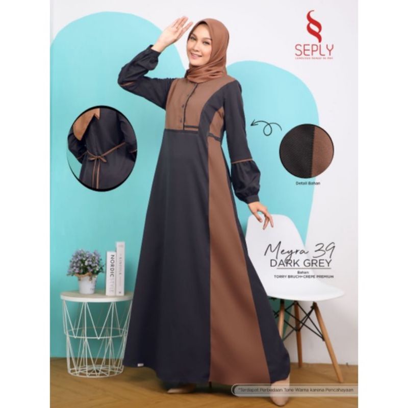 0BAJU GAMIS WANITA TERBARU SEPLY 2022 MEYRA 39 DARK GREY | BAJU GAMIS SEPLY ORI