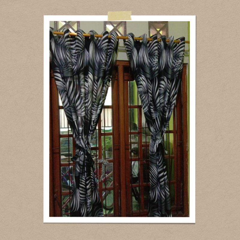 Gorden Smokring 12 Ring Motif Daun Palm Hitam Putih Bisa Custom Size 135x220 cm