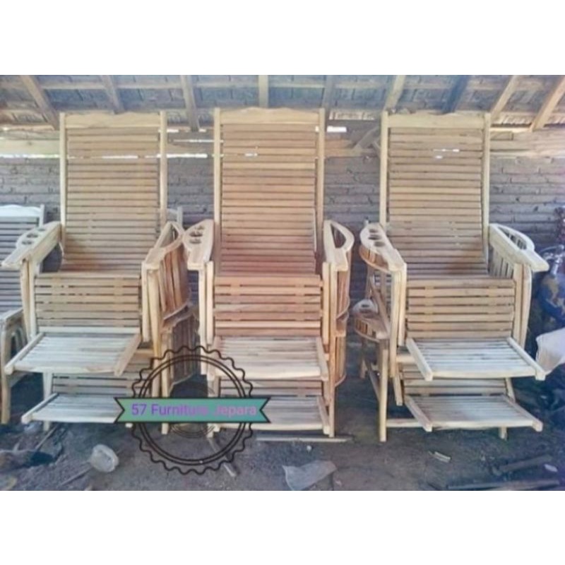 Kursi Hias Ruang Tamu Jati Mentahan - Kursi Malas Plus Tempat Minuman Bahan Kayu Jati Jepara