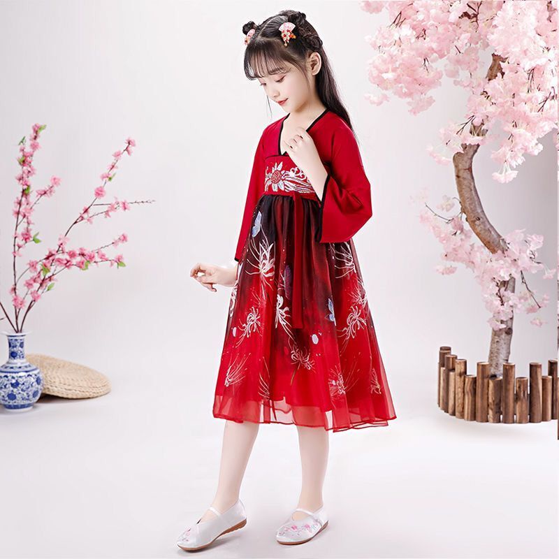 Children's Hanfu women's summer clothes super immortal children's Chinese ancient clothes chest leng