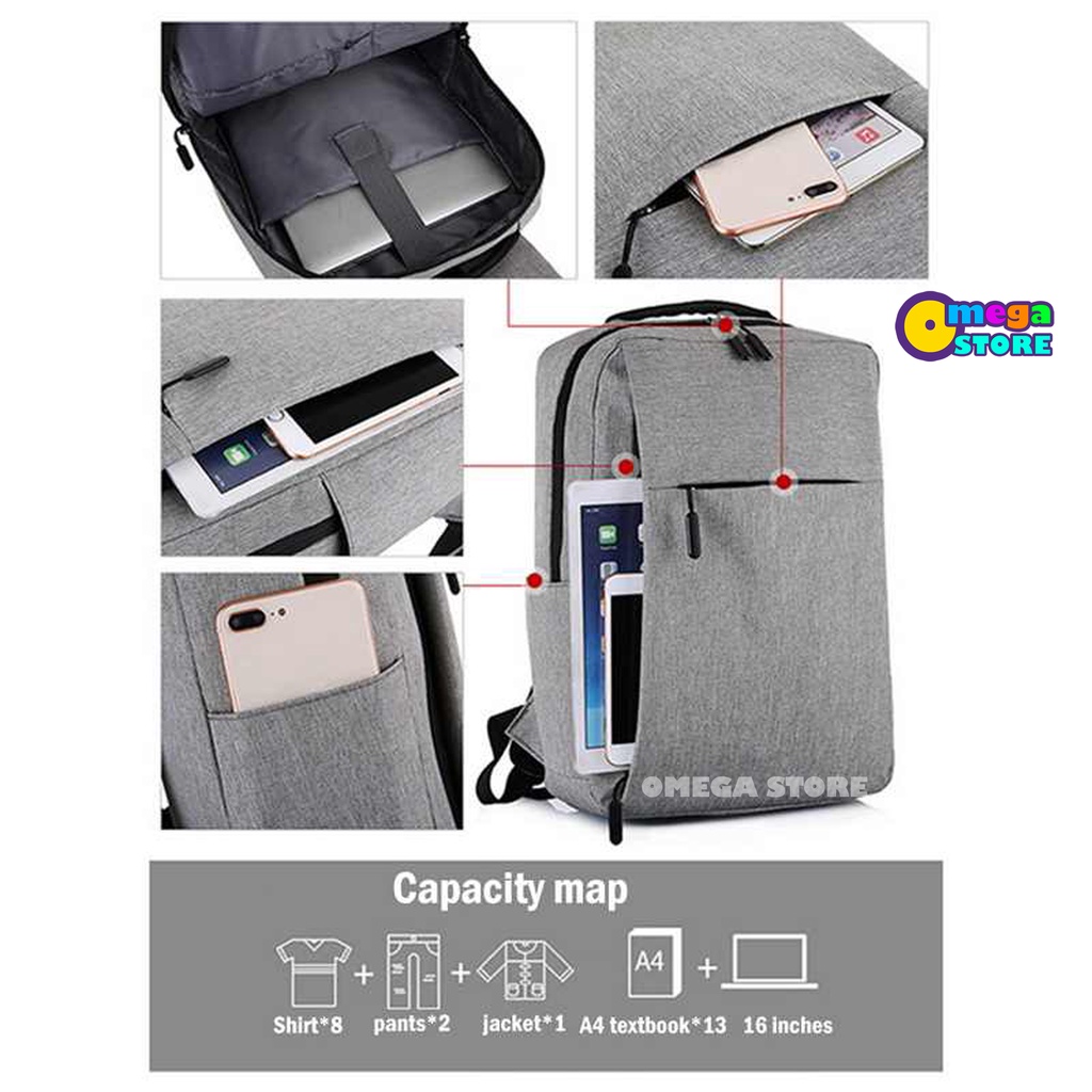 [O&amp;S] Tas Ransel Pria Kasual Backpack Laptop 15.6Inc Dengan USB Charger Bahan Premium-OS108