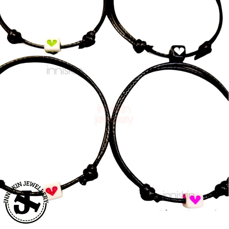 [1.5mm] 1 Pcs Gelang Love Persegi / Gelang Love Warna Warni / Gelang Cinta / Gelang Tali Hitam Waterproof / Gelang Bentuk Love