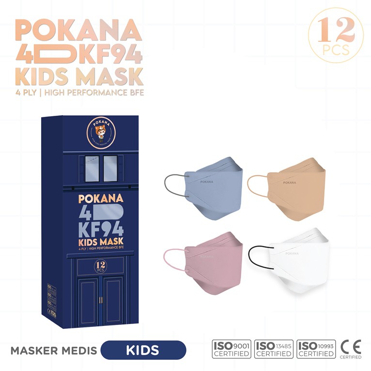 POKANA 4D KF94 KIDS Earloop Medical Face Mask – Box isi 12 pcs ( Color ) – Pokana >>> top1shop >>> shopee.co.id