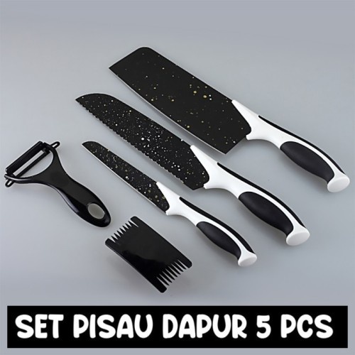 Pisau Keramik Set J13 Knife Set Pisau Dapur Hitam Batu Maifan 5 Pcs + 1 Pcs Parutan Ceramic Peeler