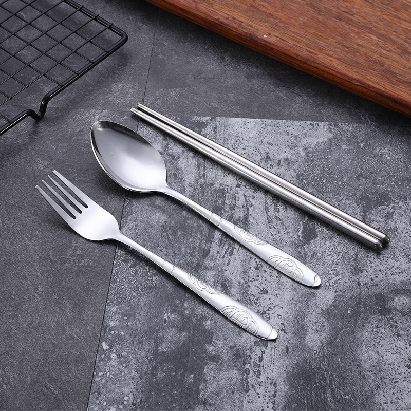 3Pcs Fork Spoon Chopsticks Dinnerware Travel Cutlery Set Portable Tableware Set