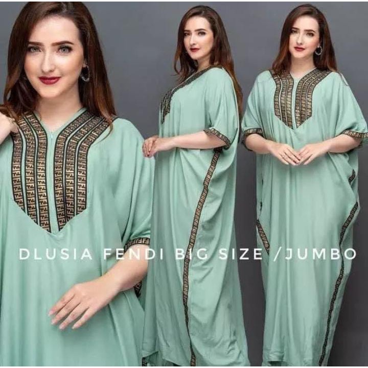 Daster Arab Dlusia Fendi Big Size Daster Kelelawar / Kaftan Busui Bahan Rayon Super Halus Tidak Nerawang LD 140cm PB 140cm  Muat BB 100kg