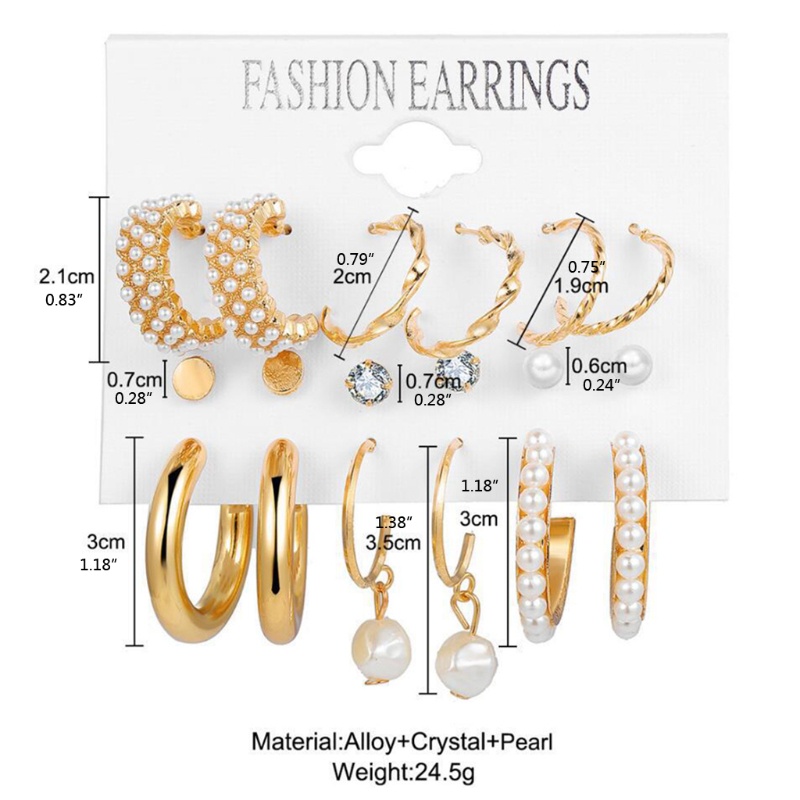 SIY  Womens Hoop Loop Earrings Set Gold Pearl Crystal Ear Stud Fashion