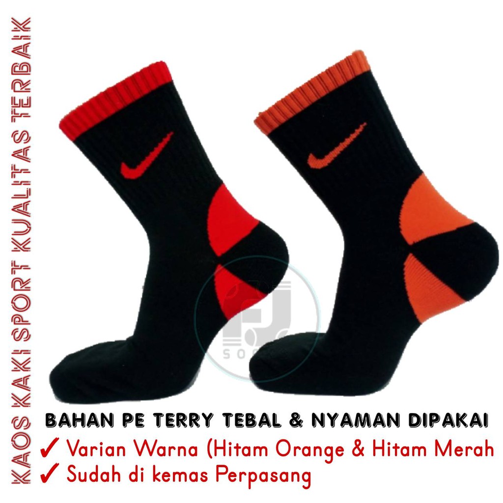 Kaos Kaki Sport Pe Terry (N13) Hitam Orange/Hitam Merah