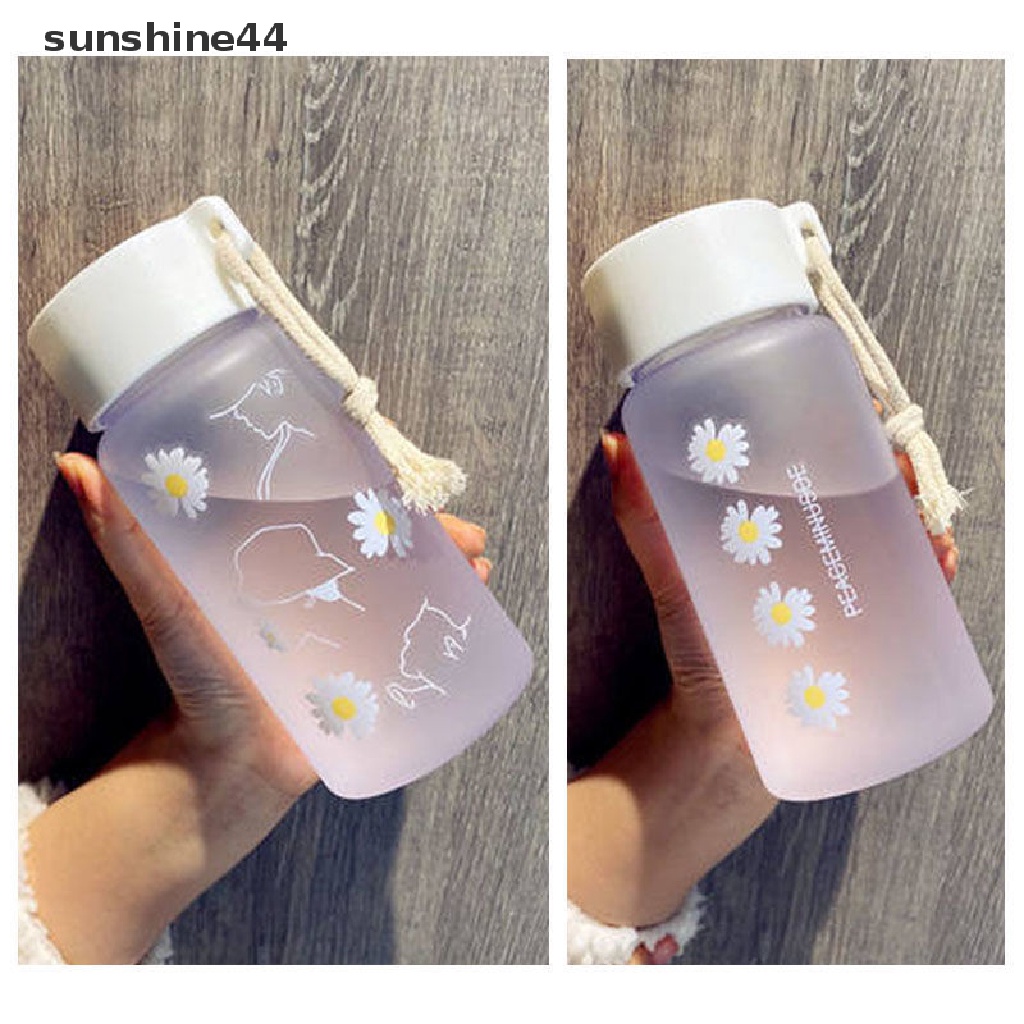 Sunshine Botol Minum Plastik Frosted Motif Bunga Aster Kecil 450ml Dengan Tali Untuk Travel