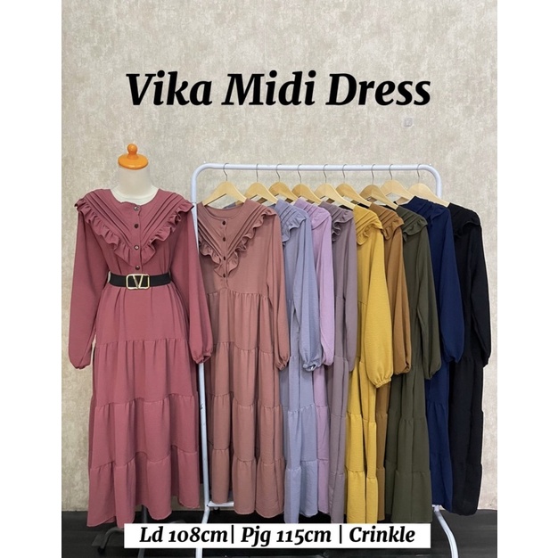 VIKA MIDI DRESS MIDI CRINKLE FREE BELT GROSIR ECER PGMTA