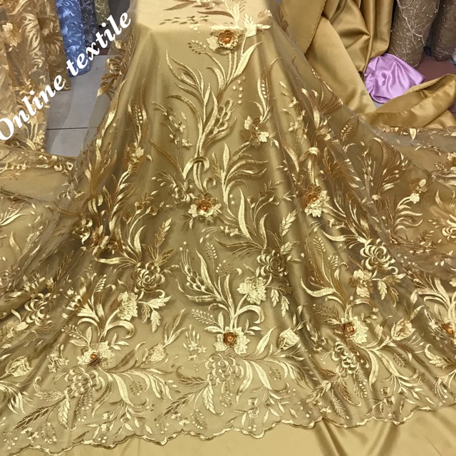 Kain bahan Tulle 3D mutiara / brokat 3D mutiara rambat.