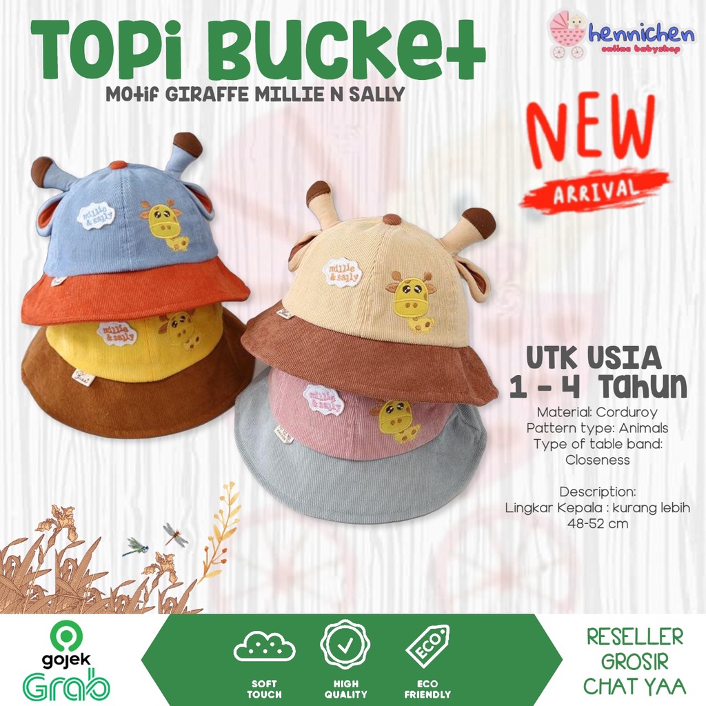 BUCKET TOPI ANAK GIRAFFE MILLIE N SALLY GAMBAR JERAPAH TANDUK KUPING FASHION STYLE LUCU