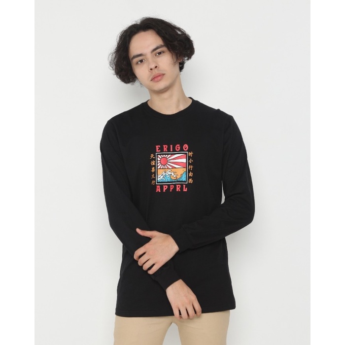 Kaos Unisex Erigo Longsleeve Nipon Wave Cotton Combed Black