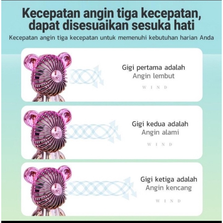 Promo Kipas Karakter Bear Brick Portable/Kipas Angin Gradasi Bear Viral