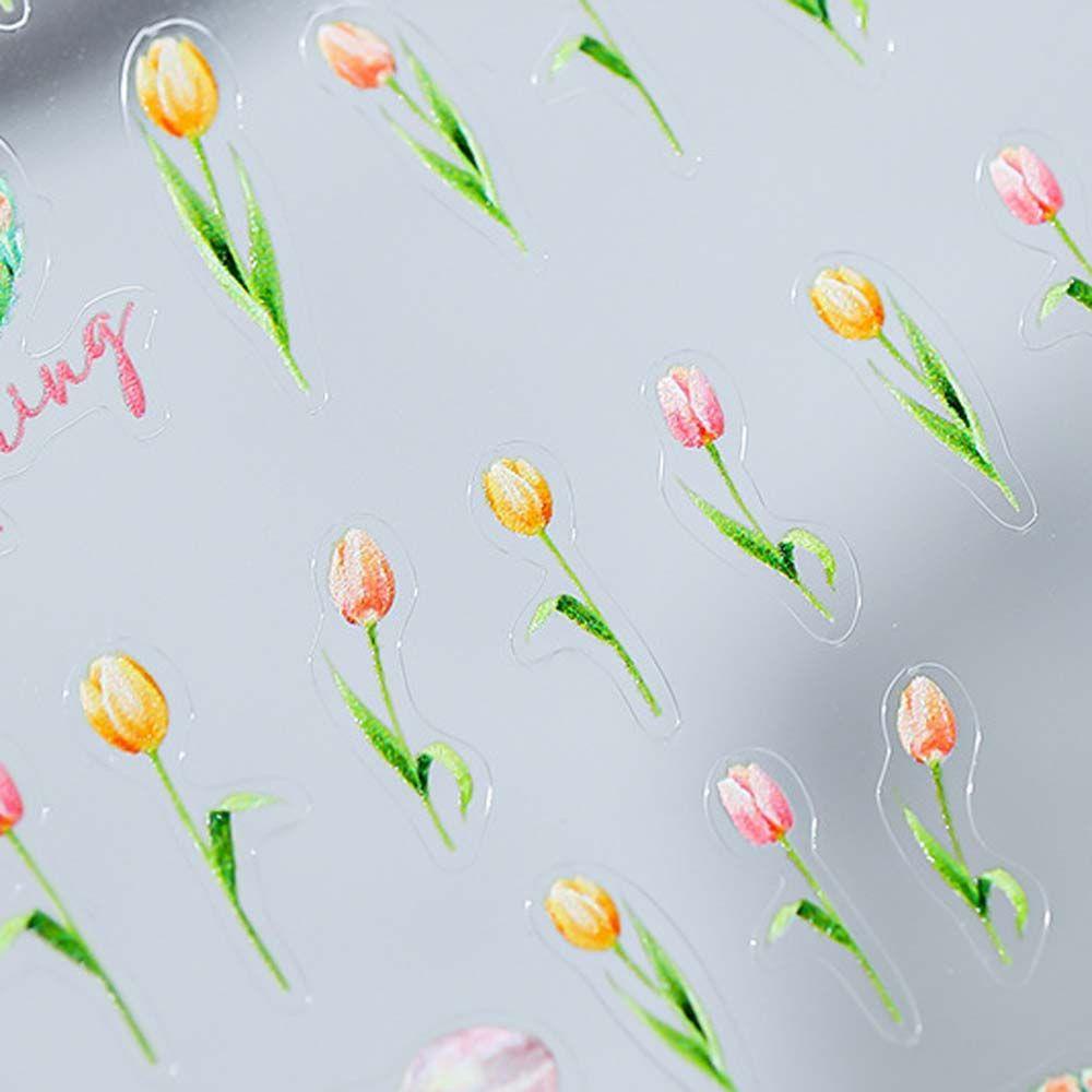 Mxbeauty 3D Kuku Seni Stiker Salon Lucu Perekat Diri Decal Cinta Hati Tulip DIY Manicure Aksesoris Kuku Foil Decals