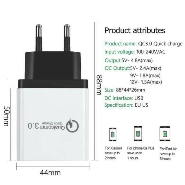 [COD] KEPALA ADAPTOR ADAPTER BATOK CHARGER QUALLCOMM UNIVERSAL 18W USB QUICK CHARGE 3.0 5V 3A QC3UB