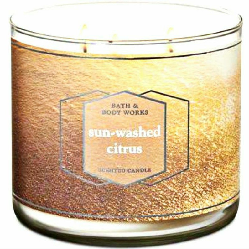 BATH &amp; BODY WORKS BBW SUN WASHED CITRUS 3-WICK SCENTED CANDLE 411 G LILIN WANGI 3 SUMBU UKURAN BESAR PENGHARUM RUANGAN