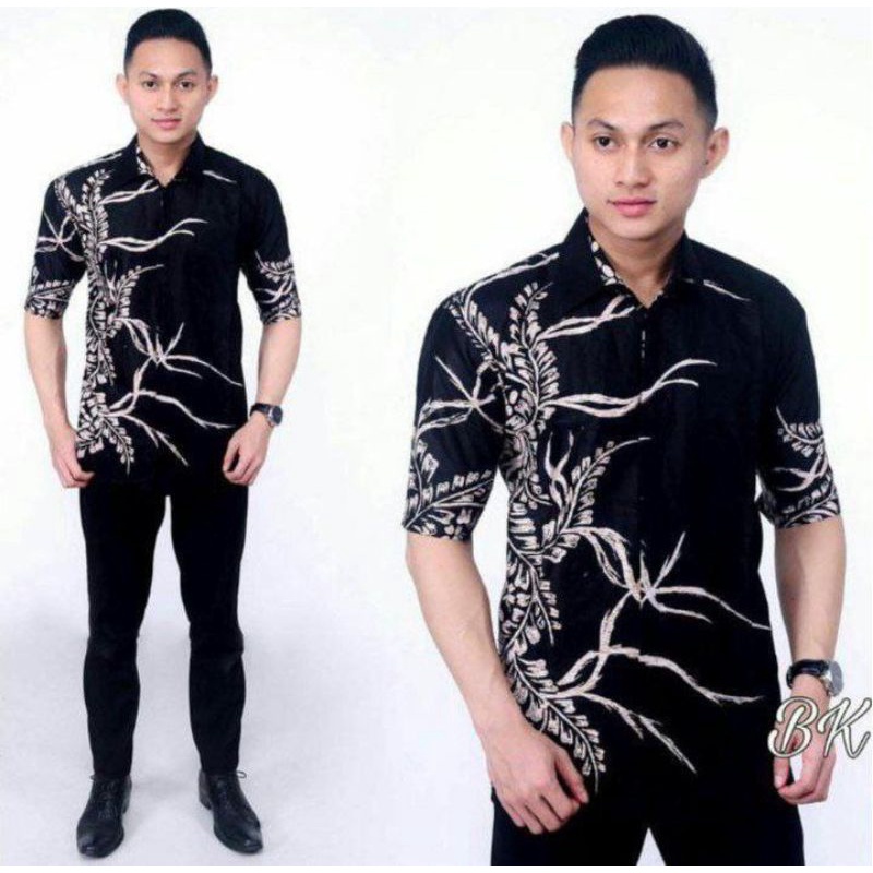 Batik Pria Lengan Pendek HRB026 Kenongo Hem Padi Pekalongan M L XL Batik Pria MURAH Modern Grosir