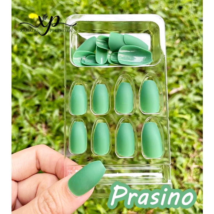 PRASINO - COFFIN FAKE NAIL MATTE - 24pcs Solid Reusable Detachable Fake Matte Flat False Nails Art Manicure