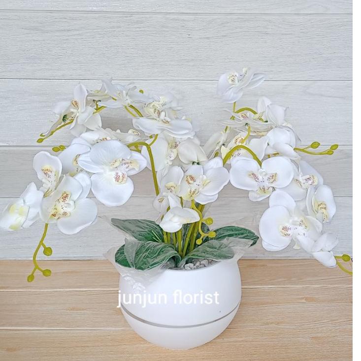 (Q-OBT&gt; (☼&gt; Bunga anggrek plastik jumbo pot bola besar/bunga hiasan meja /bunga anggrek jumbo artificial// (✯✯✯✯✯&gt;