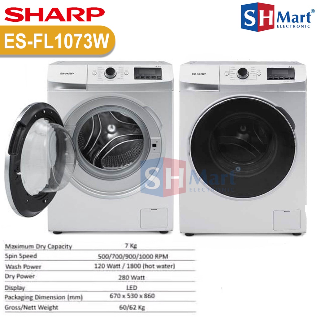 MESIN CUCI FRONT LOADING SHARP KAPASITAS 7 KG ES-FL1073 / ESFL1073 QUICK WASH SERIES GARANSI RESMI