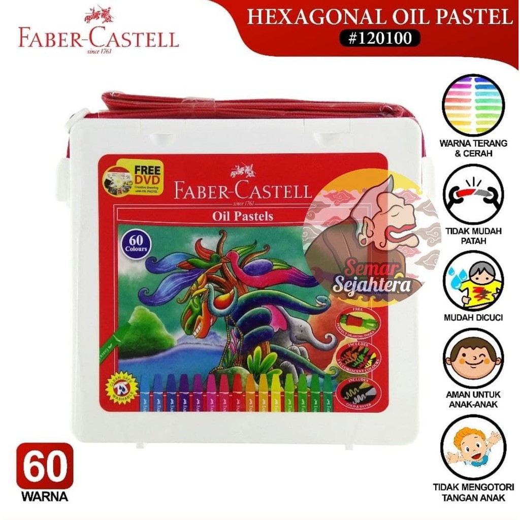 

[SET] FABER-CASTELL CRAYON PLASTIC BAG 60 WARNA HEXAGONAL OIL PASTEL KRAYON^