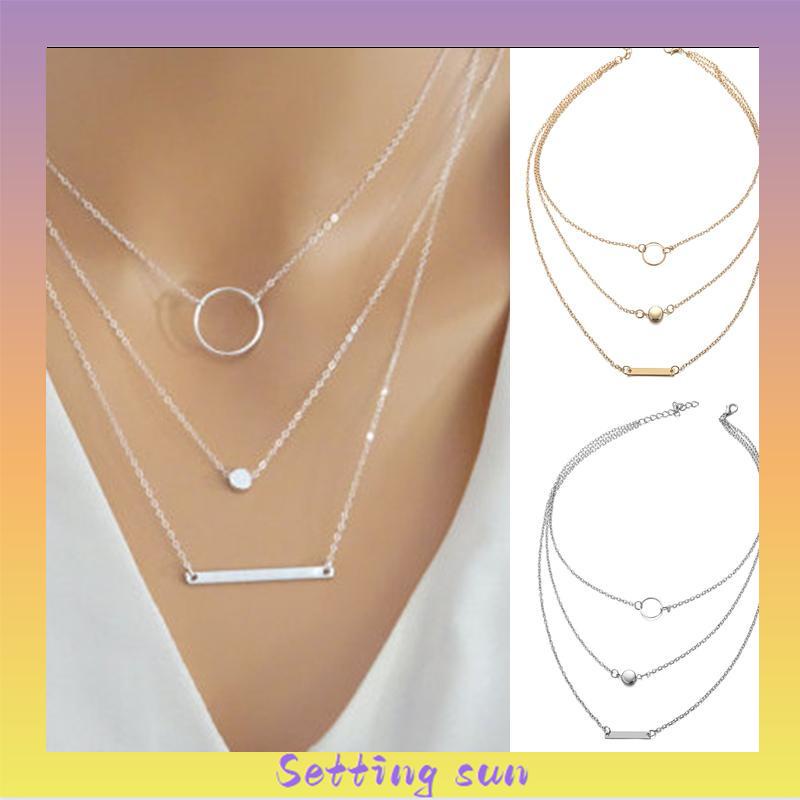 Paduan Sederhana Lingkaran Geometris Liontin Multi-elemen Kombinasi Fashion Kalung Liar Wanita TN