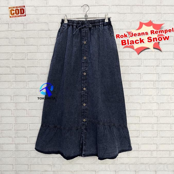 Rok Jeans Snow Wash Rempel Wanita Fit to XL